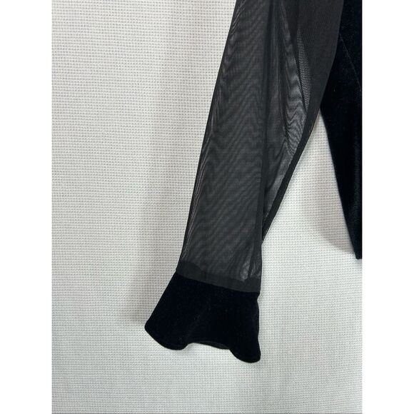 JR Nites Velvet Mesh Rhinestone Goth Glam Sheer Sleeve Top Sz14 Evening Blouse - Picture 3 of 12